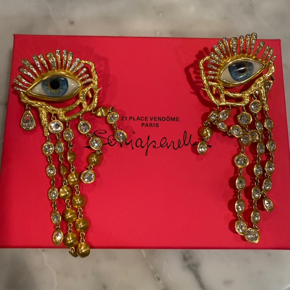 Gold and Blue Eye Drop Earrings